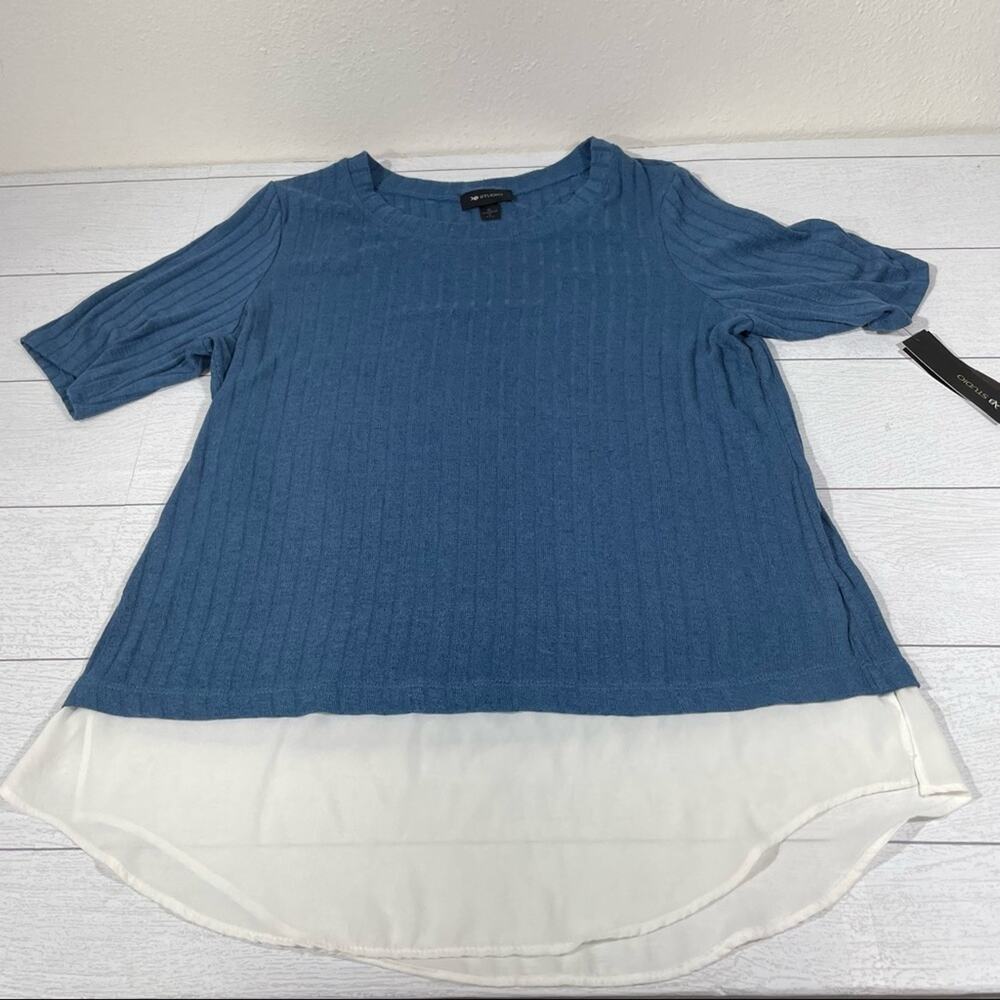 AB Studio Blue Knit Sweater Faux Layer XL NWT